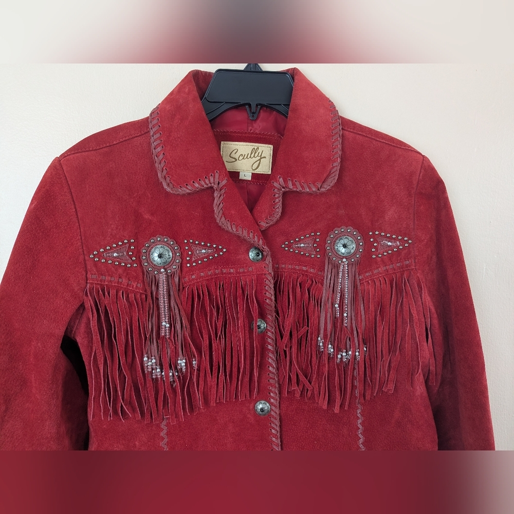 Scully Red Suede Fringe Leather Jacket (SIZE LARGE) - Picture 3 of 16